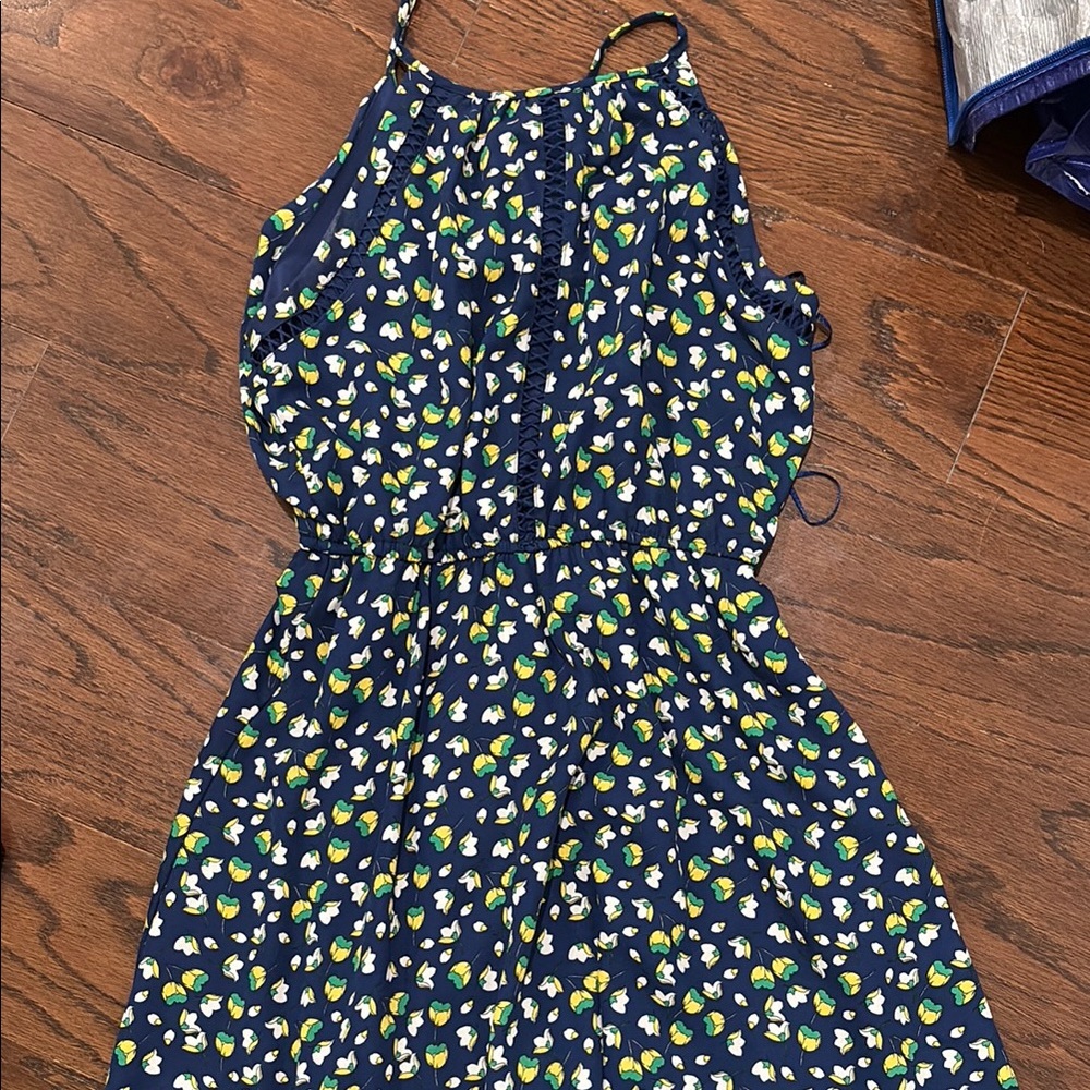 Women’s Floral Print Dress - Blue and Green